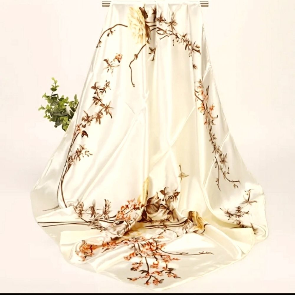 IVORY Floral cherry blossom luxury scarf head wrap cream color